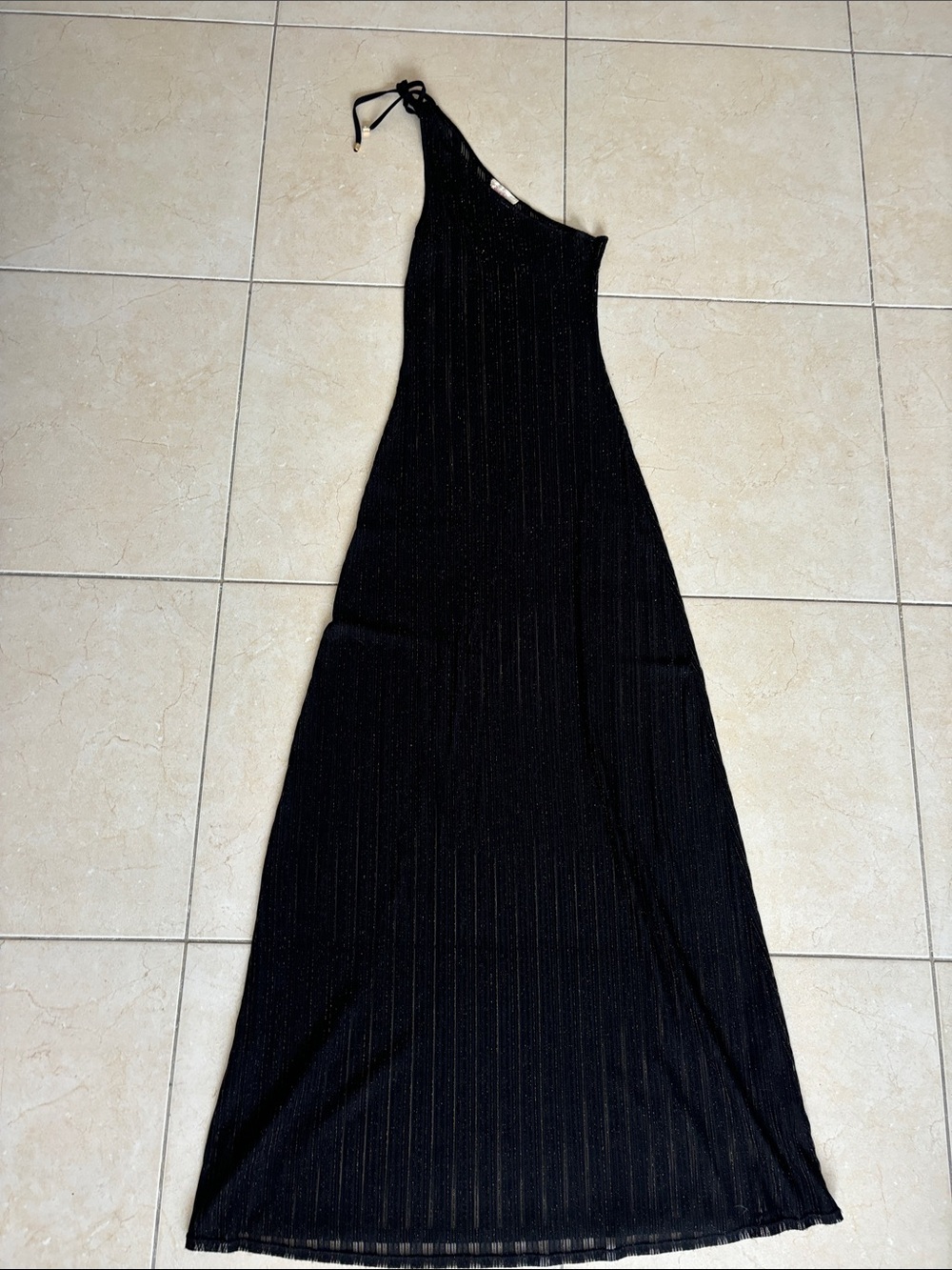 Beach Bunny Black One-Shoulder Ribbed Maxi Dress Cover Up